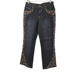 Diane Gilman DG2 Embellished Jeans Sz 10P Jewels Elvis Gemstones Rainbow Gems